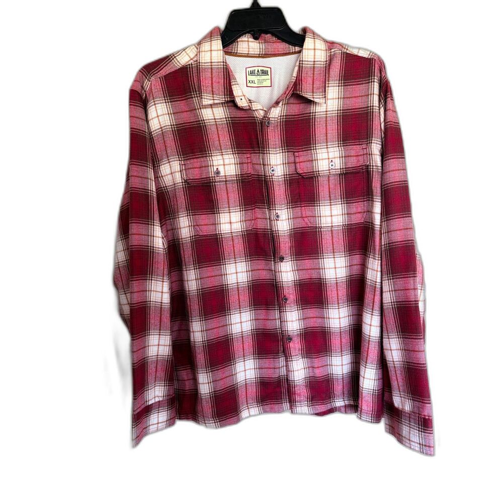 Lake & Trail Mens XXL Red Plaid Flannel Shirt Recycled Polyester Outdoors